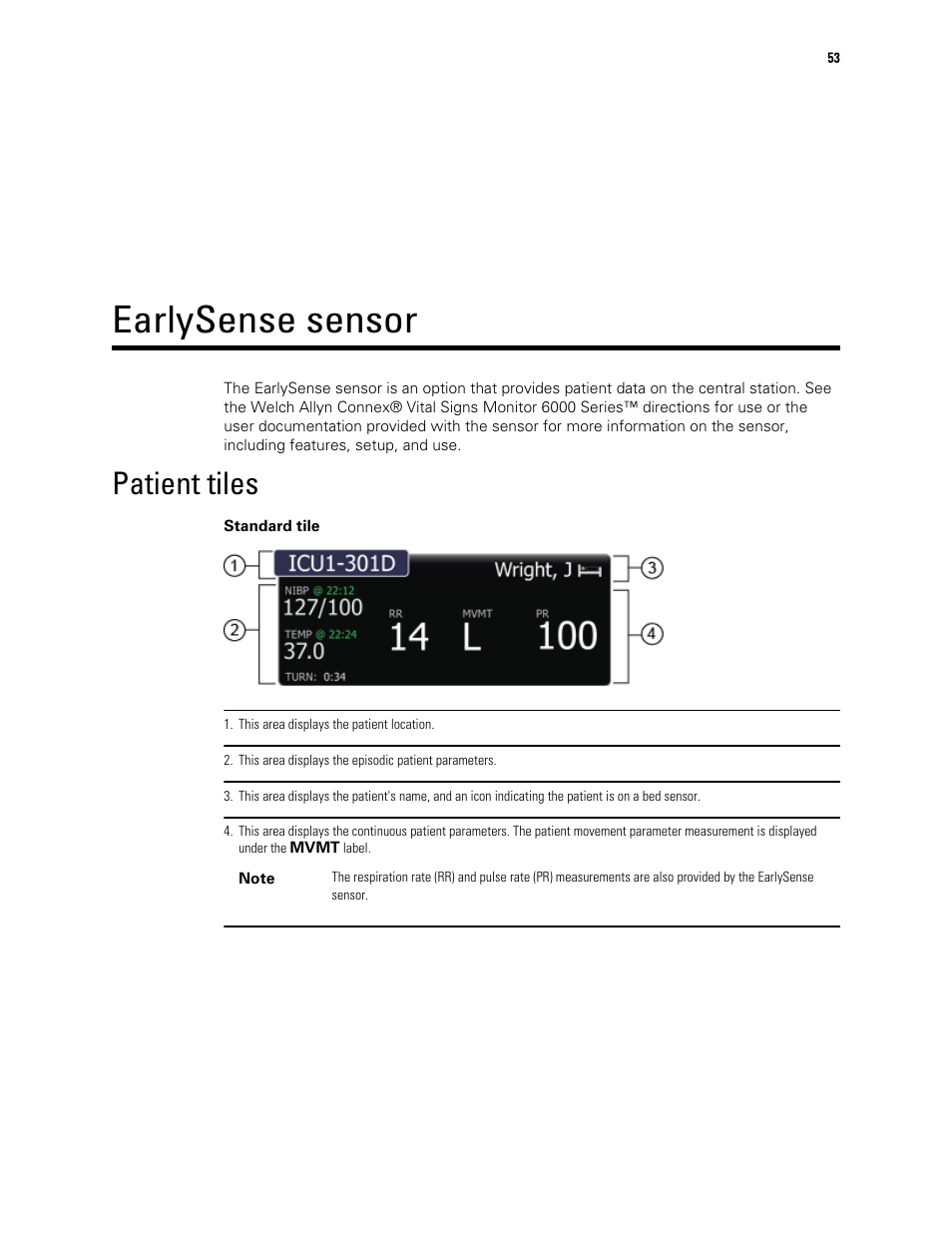 Earlysense sensor, Patient tiles | Welch Allyn Connex Central Station - User Manual User Manual | Page 59 / 98