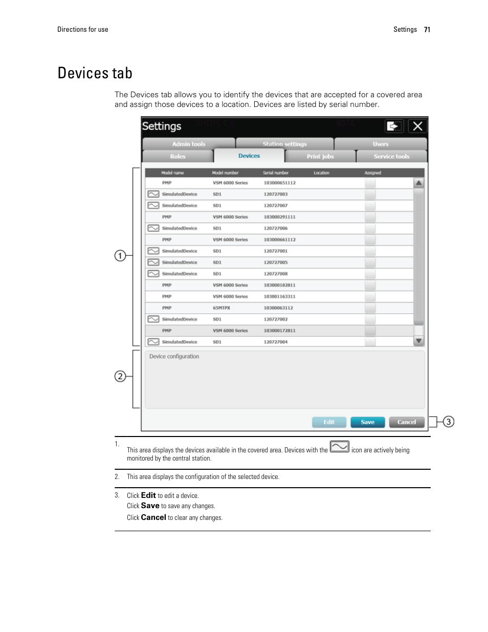 Devices tab | Welch Allyn Connex Central Station - User Manual User Manual | Page 77 / 98