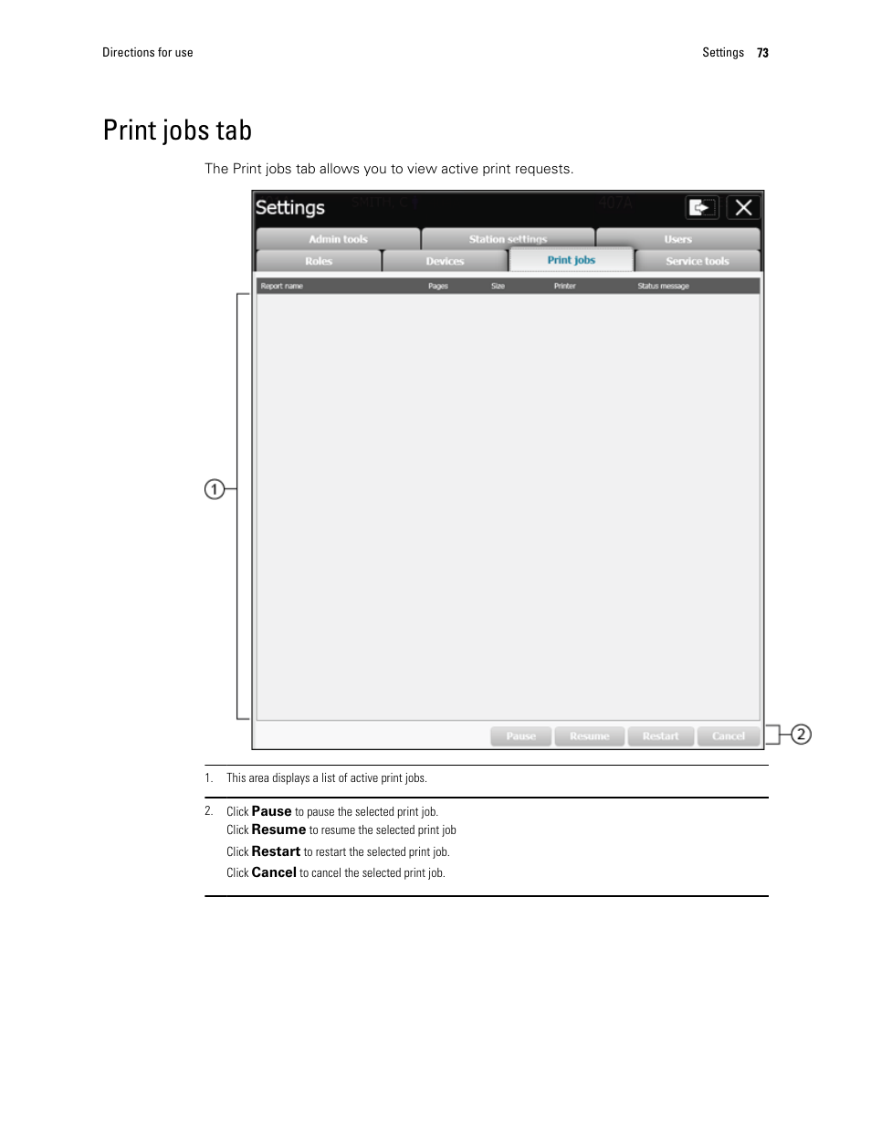 Print jobs tab | Welch Allyn Connex Central Station - User Manual User Manual | Page 79 / 98