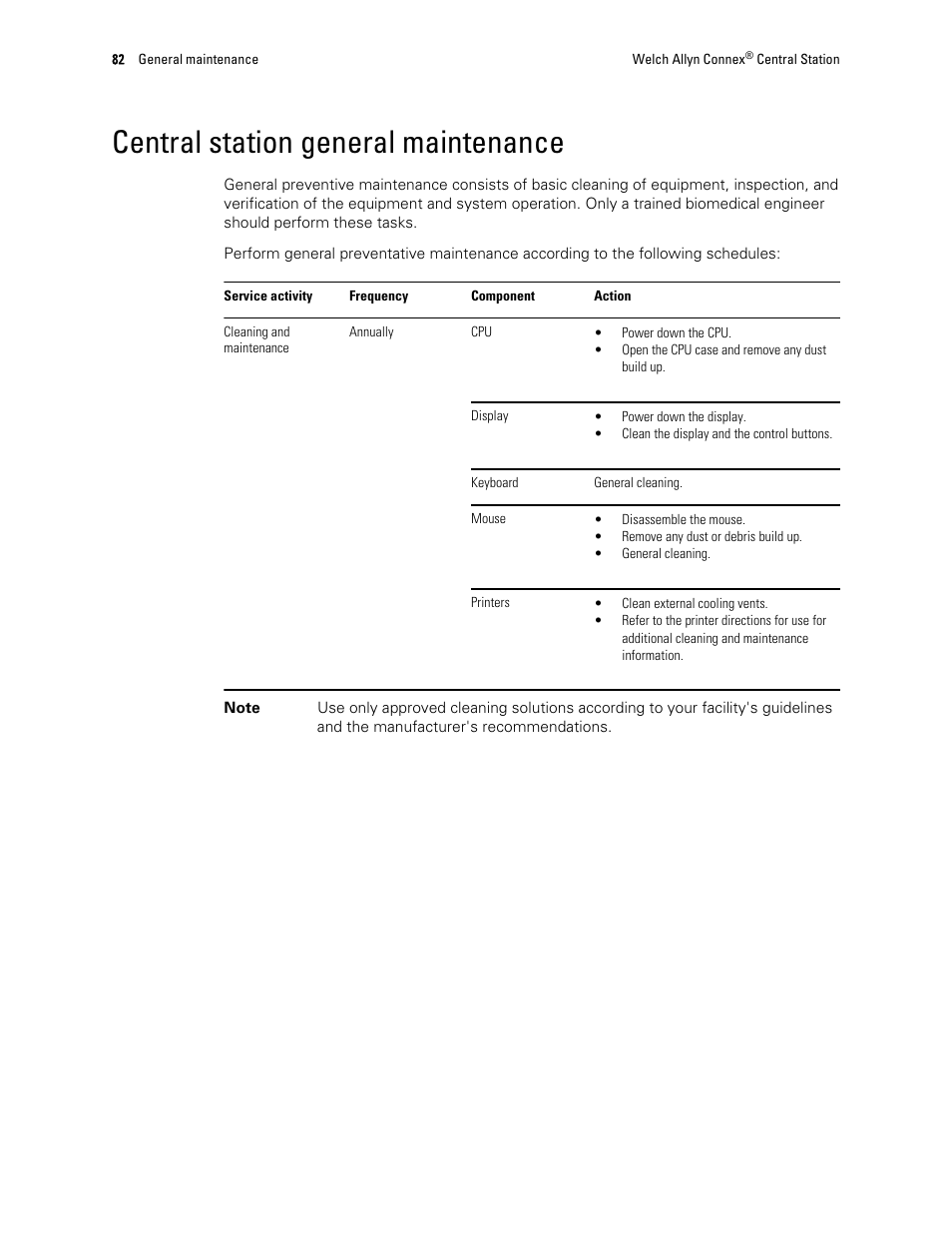Central station general maintenance | Welch Allyn Connex Central Station - User Manual User Manual | Page 88 / 98