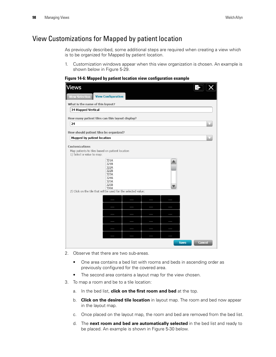 View customizations for mapped by patient location | Welch Allyn Connex CS Central Station & Server - User Manual User Manual | Page 104 / 170