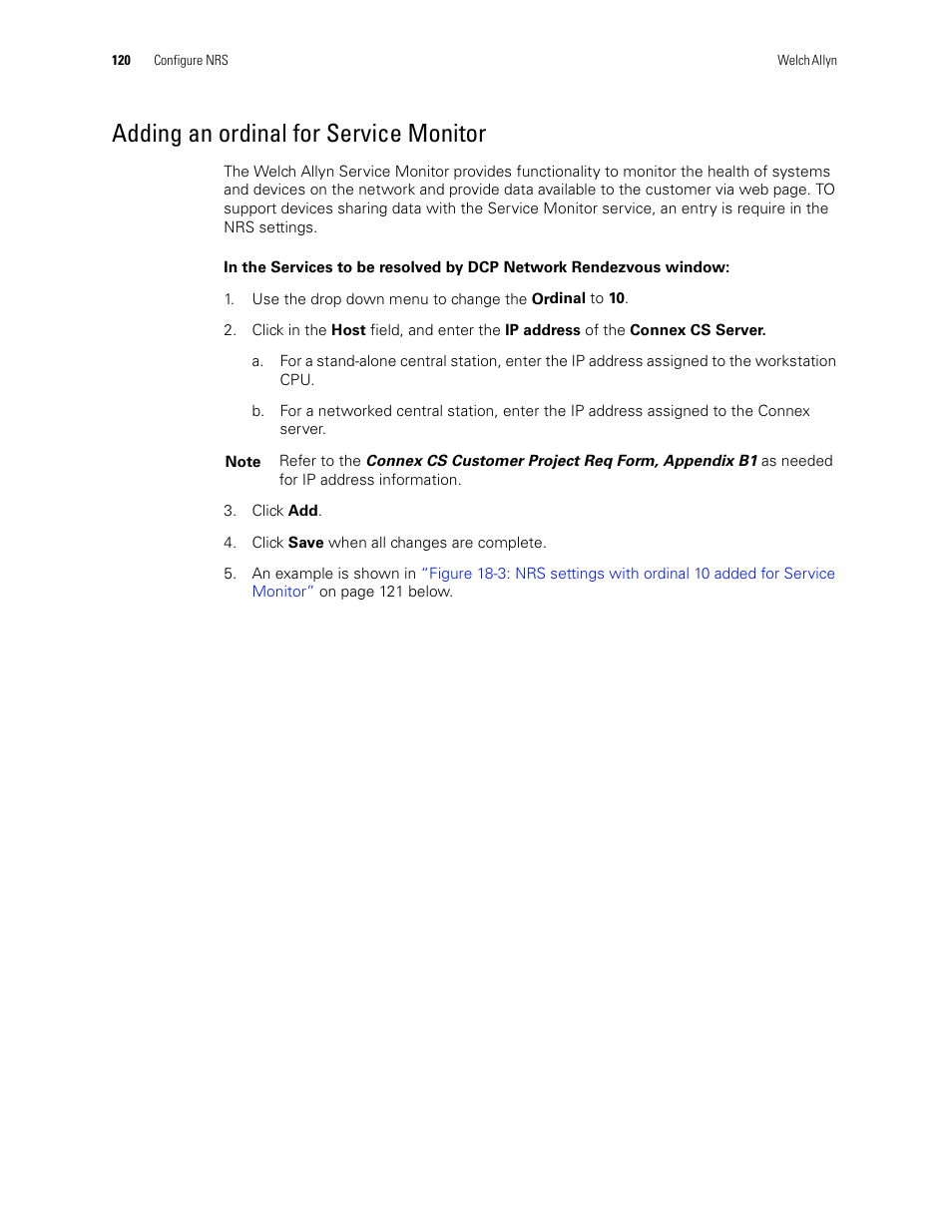 Adding an ordinal for service monitor | Welch Allyn Connex CS Central Station & Server - User Manual User Manual | Page 126 / 170