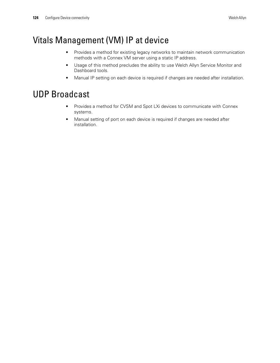 Vitals management (vm) ip at device, Udp broadcast, Vitals management (vm) ip at device udp broadcast | Welch Allyn Connex CS Central Station & Server - User Manual User Manual | Page 130 / 170
