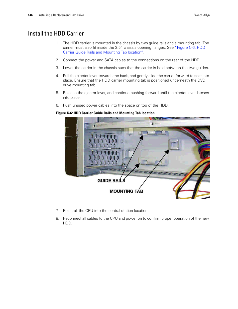 Install the hdd carrier | Welch Allyn Connex CS Central Station & Server - User Manual User Manual | Page 152 / 170