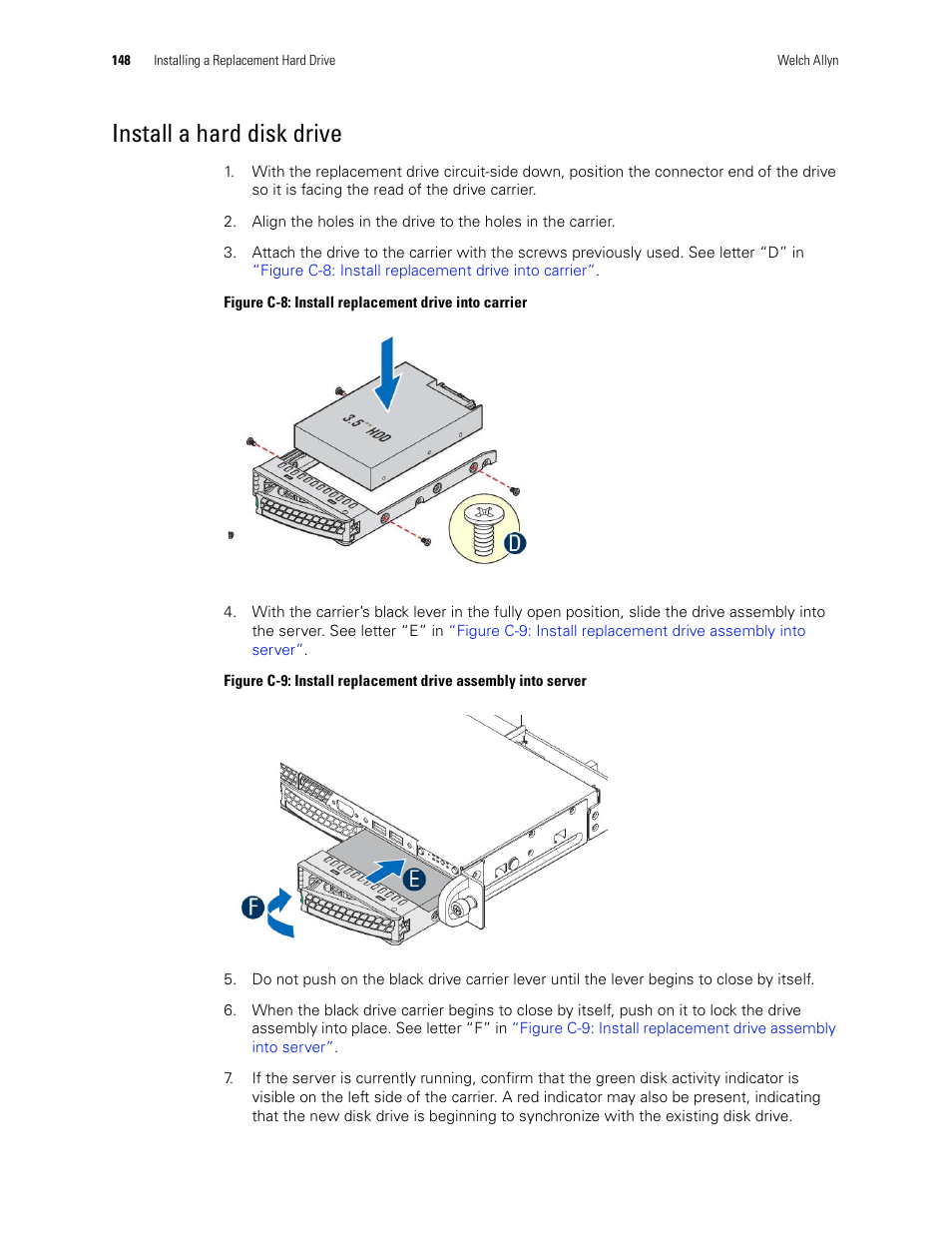 Install a hard disk drive | Welch Allyn Connex CS Central Station & Server - User Manual User Manual | Page 154 / 170