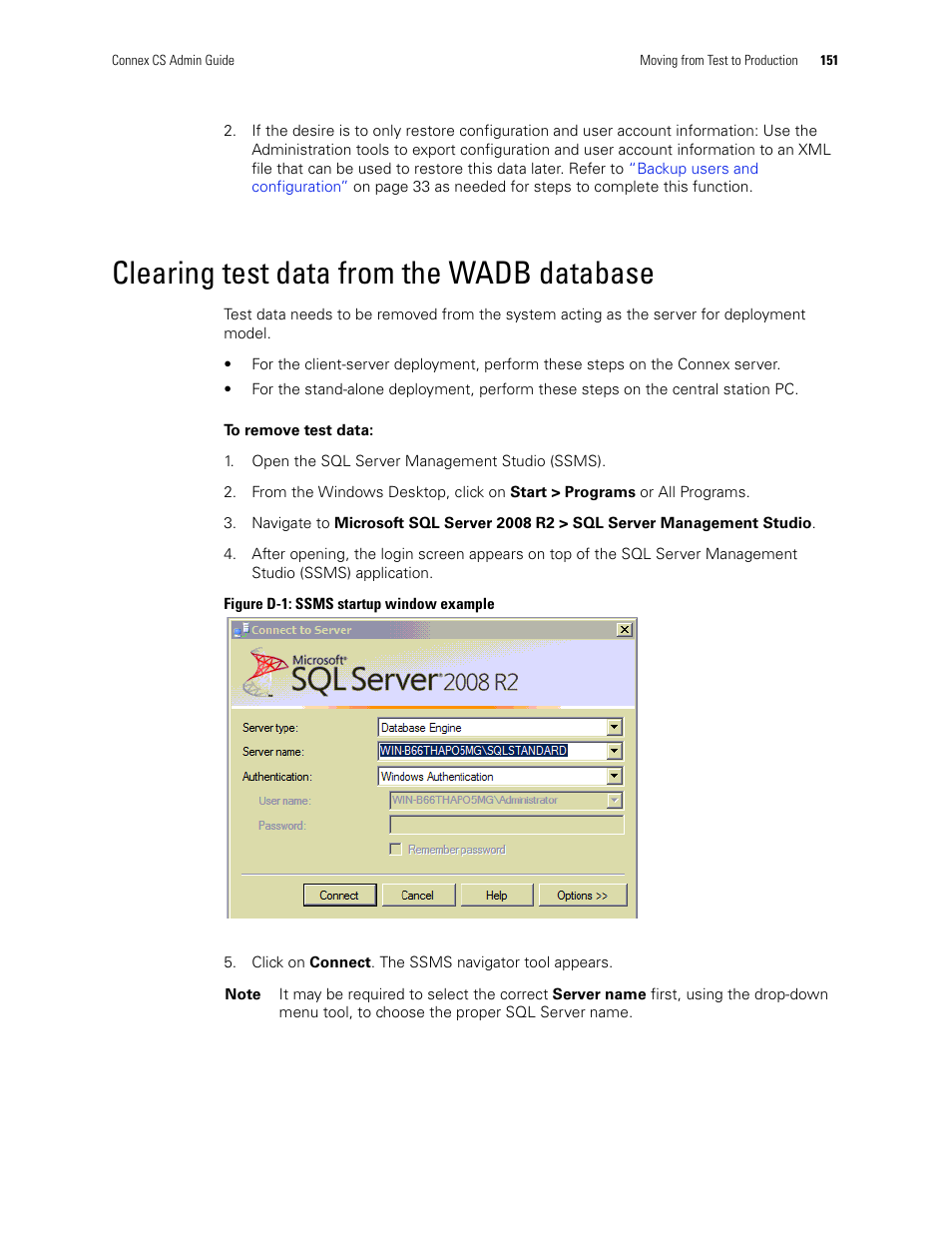 Clearing test data from the wadb database | Welch Allyn Connex CS Central Station & Server - User Manual User Manual | Page 157 / 170