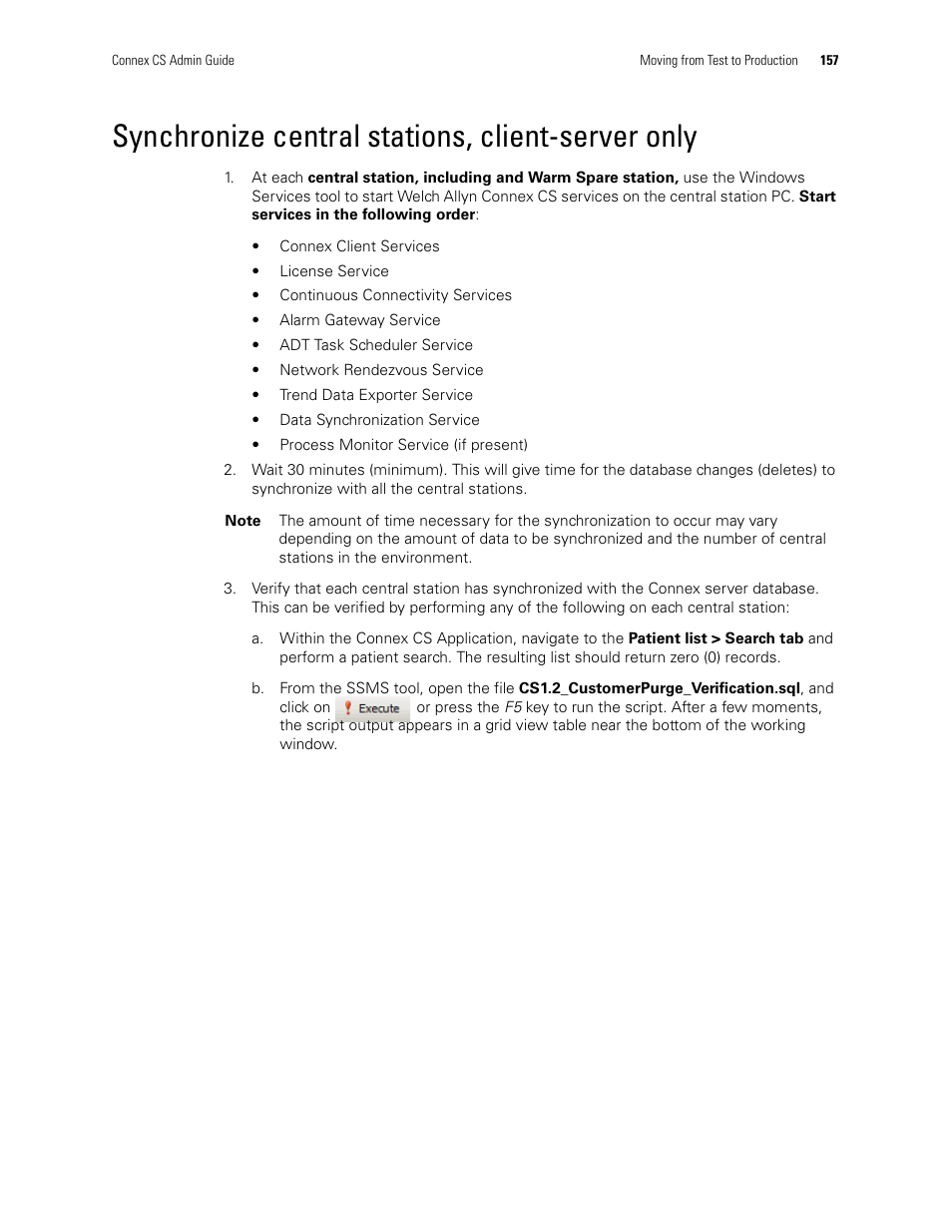 Synchronize central stations, client-server only | Welch Allyn Connex CS Central Station & Server - User Manual User Manual | Page 163 / 170
