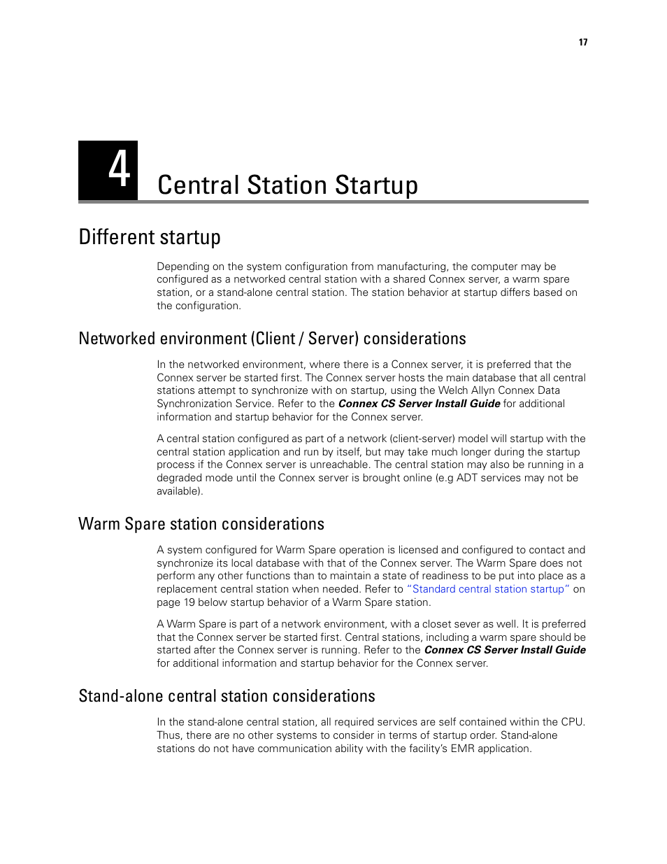 Central station startup, Different startup | Welch Allyn Connex CS Central Station & Server - User Manual User Manual | Page 23 / 170