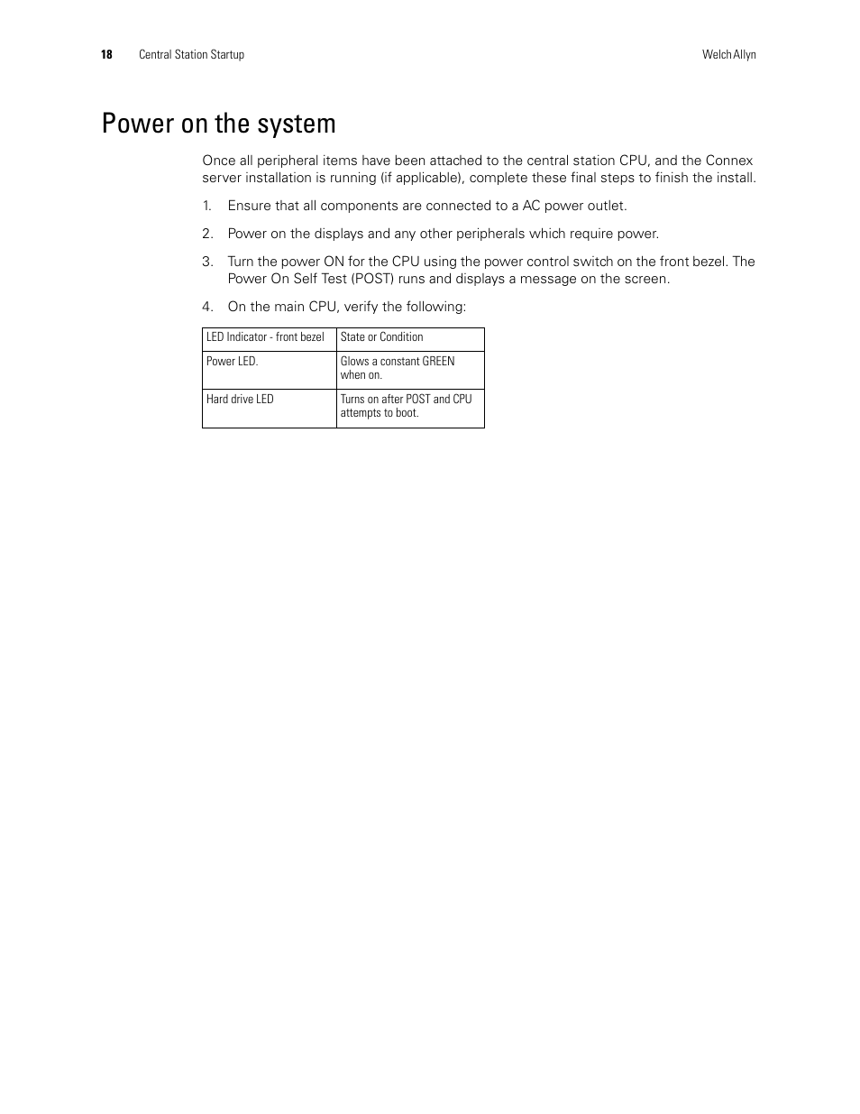 Power on the system | Welch Allyn Connex CS Central Station & Server - User Manual User Manual | Page 24 / 170
