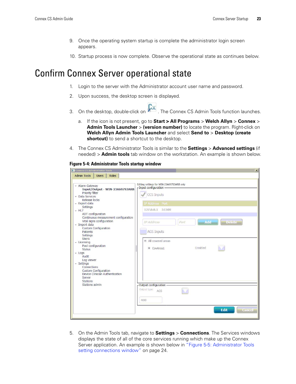 Confirm connex server operational state | Welch Allyn Connex CS Central Station & Server - User Manual User Manual | Page 29 / 170
