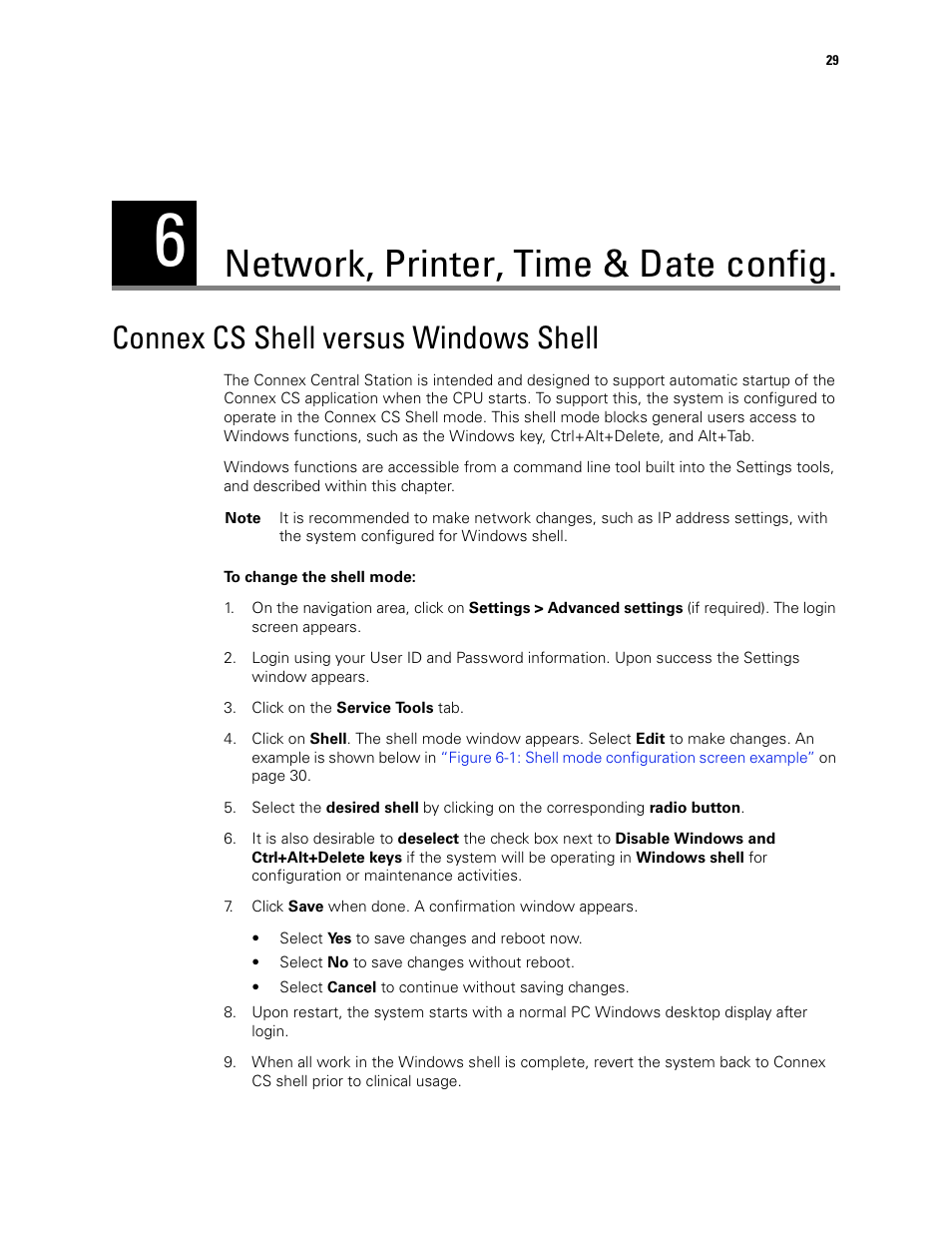 Network, printer, time & date config, Connex cs shell versus windows shell | Welch Allyn Connex CS Central Station & Server - User Manual User Manual | Page 35 / 170