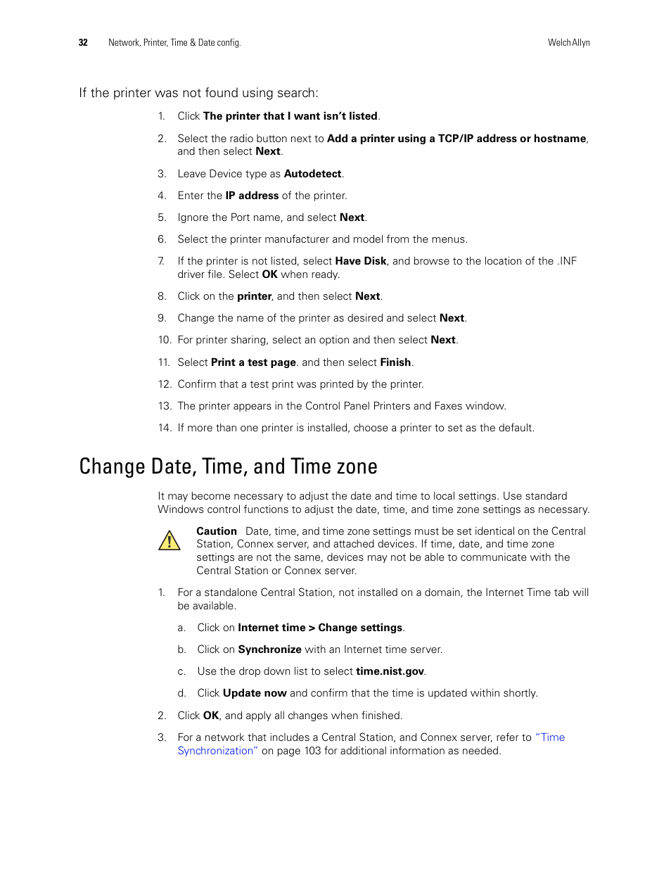 Change date, time, and time zone | Welch Allyn Connex CS Central Station & Server - User Manual User Manual | Page 38 / 170
