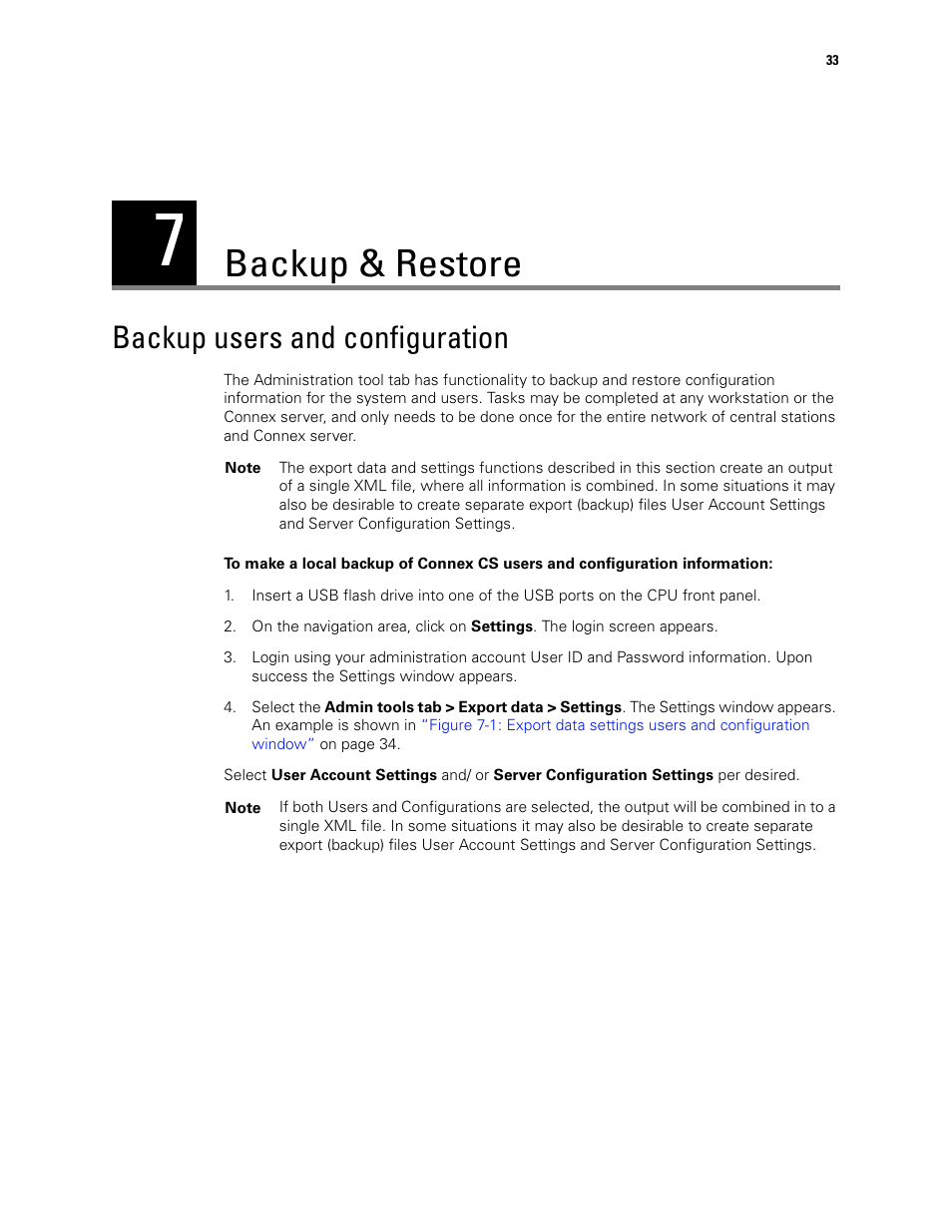 Backup & restore, Backup users and configuration | Welch Allyn Connex CS Central Station & Server - User Manual User Manual | Page 39 / 170