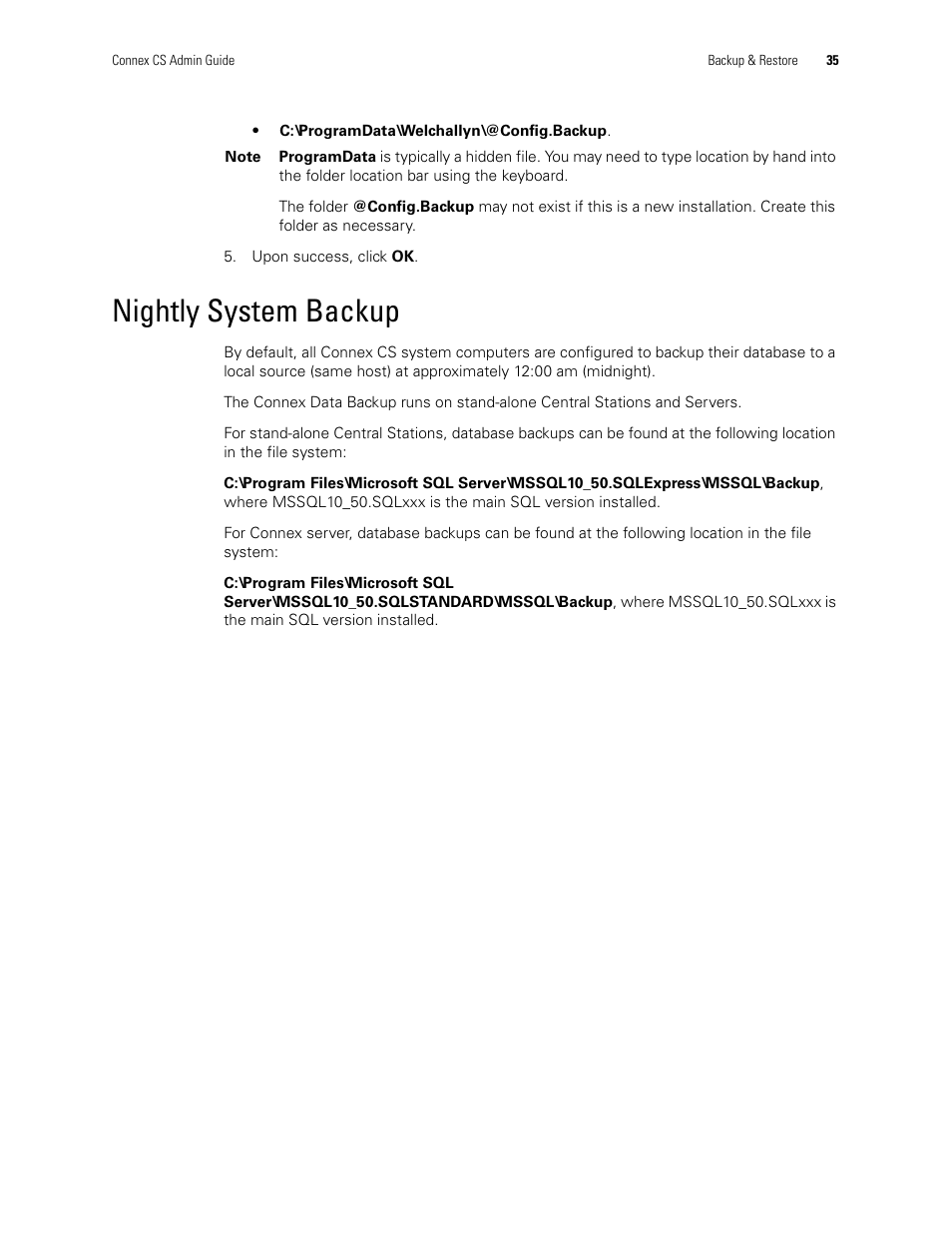 Nightly system backup | Welch Allyn Connex CS Central Station & Server - User Manual User Manual | Page 41 / 170