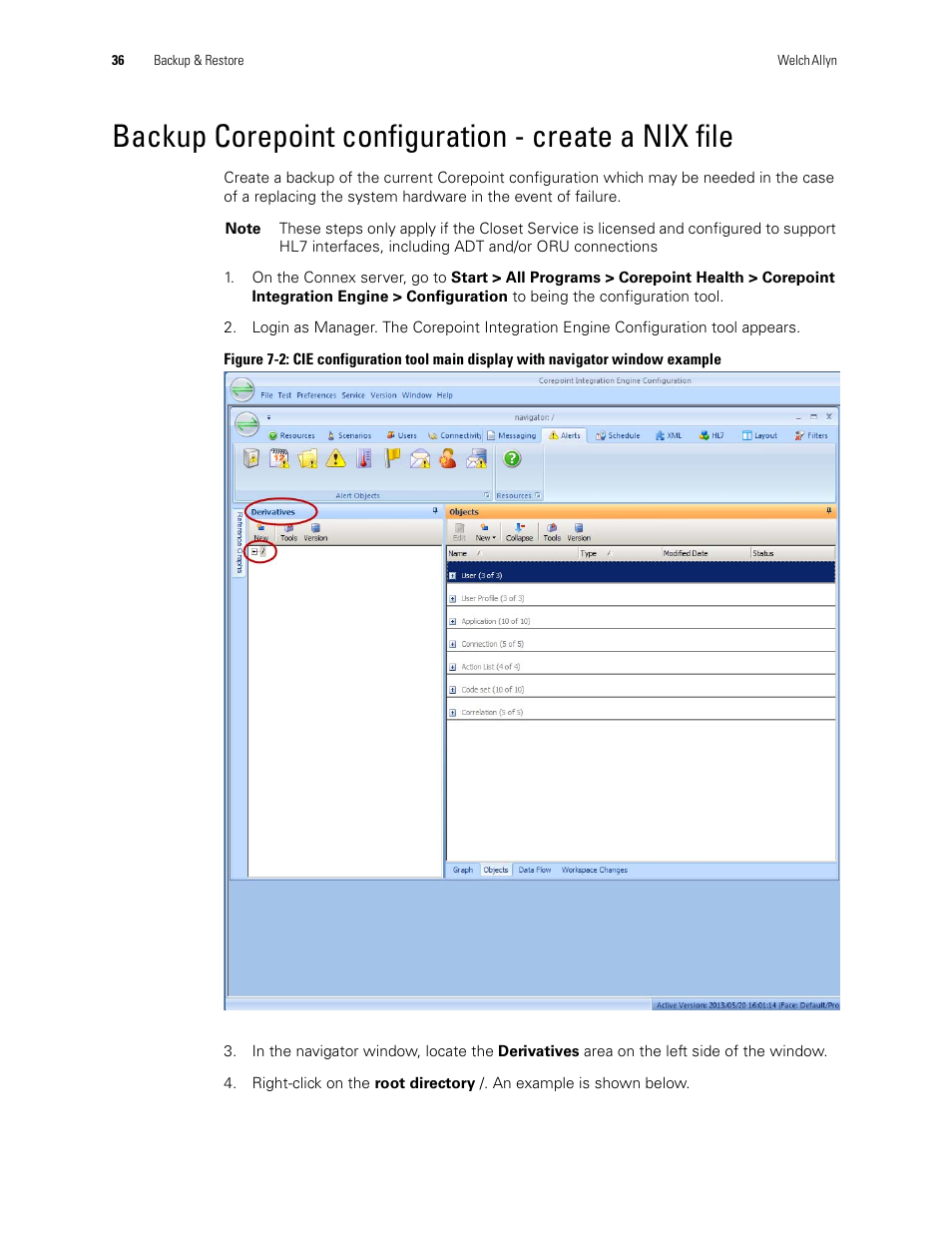 Backup corepoint configuration - create a nix file | Welch Allyn Connex CS Central Station & Server - User Manual User Manual | Page 42 / 170