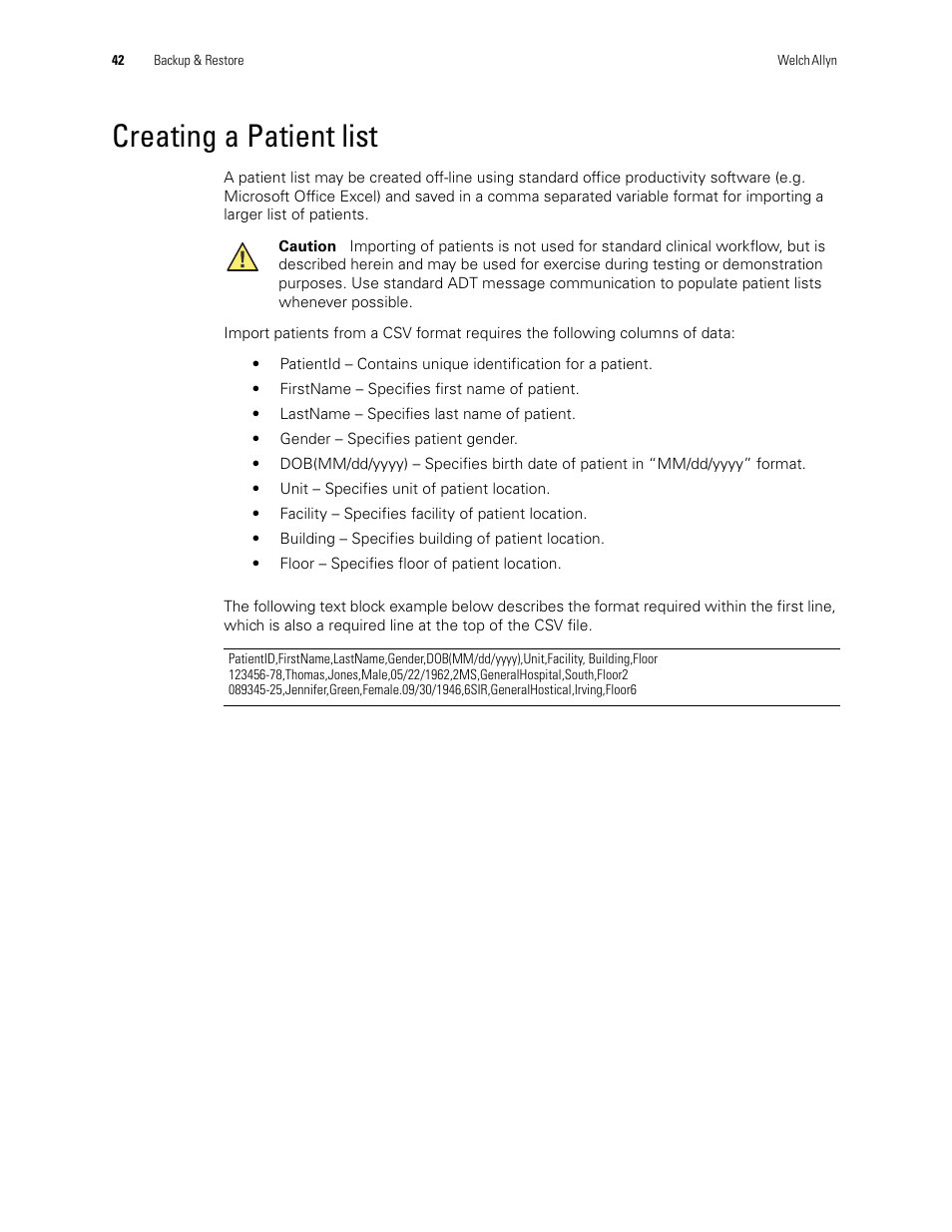 Creating a patient list | Welch Allyn Connex CS Central Station & Server - User Manual User Manual | Page 48 / 170