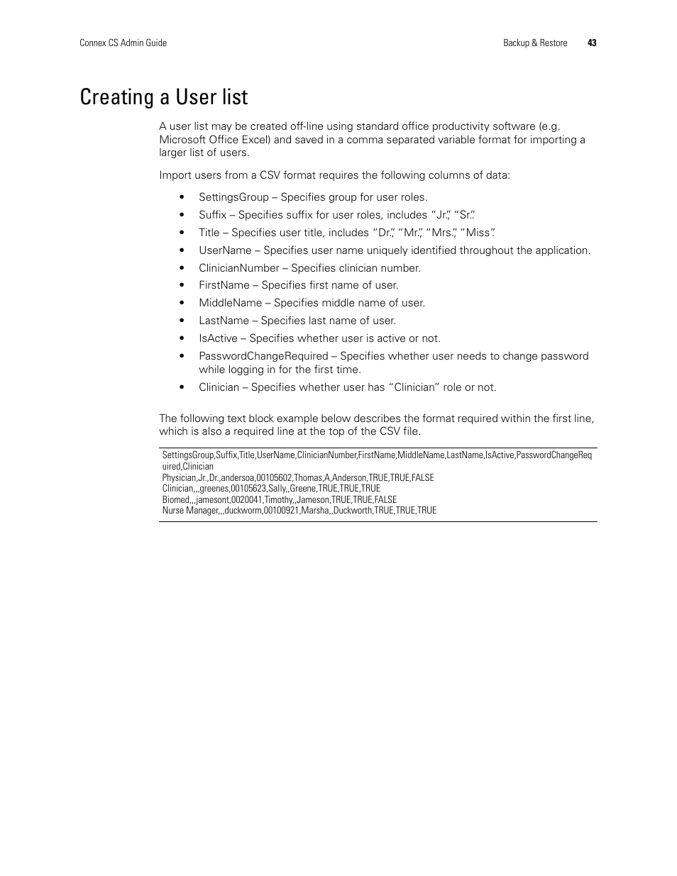 Creating a user list | Welch Allyn Connex CS Central Station & Server - User Manual User Manual | Page 49 / 170