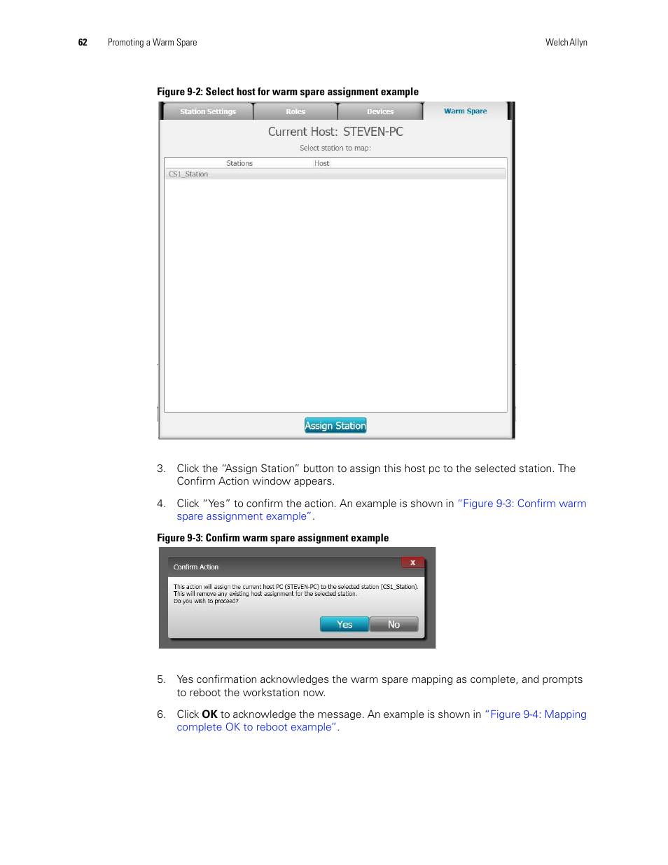 Figure 9-2: select, Host for warm spare assignment example | Welch Allyn Connex CS Central Station & Server - User Manual User Manual | Page 68 / 170