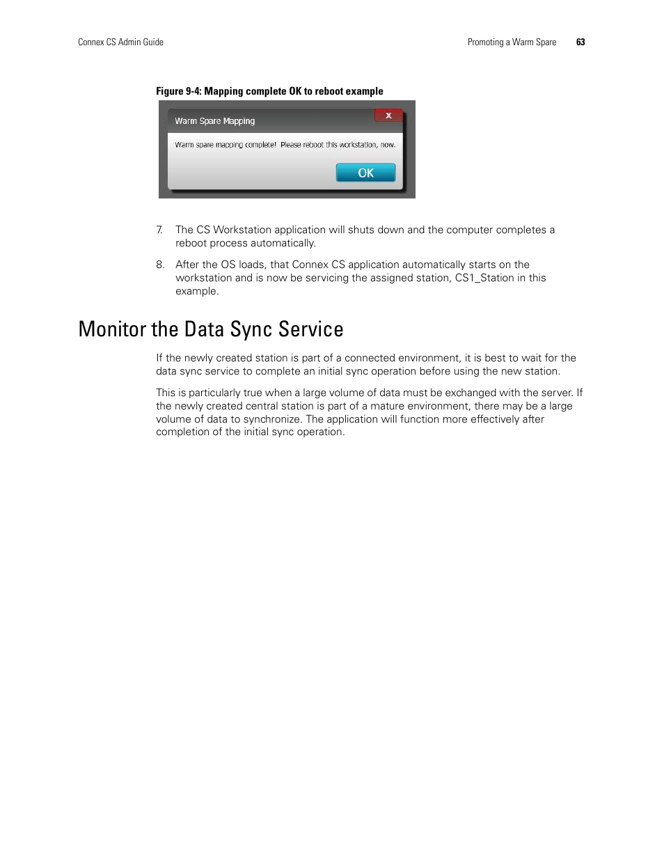 Monitor the data sync service, Figure 9-4: mapping, Complete ok to reboot example | Welch Allyn Connex CS Central Station & Server - User Manual User Manual | Page 69 / 170