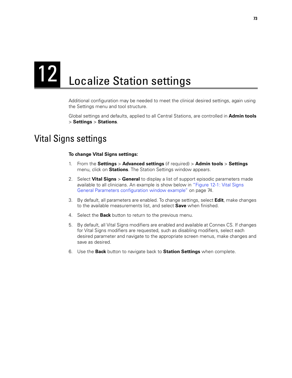 Localize station settings, Vital signs settings | Welch Allyn Connex CS Central Station & Server - User Manual User Manual | Page 79 / 170