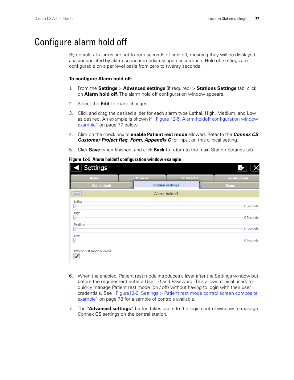 Configure alarm hold off | Welch Allyn Connex CS Central Station & Server - User Manual User Manual | Page 83 / 170