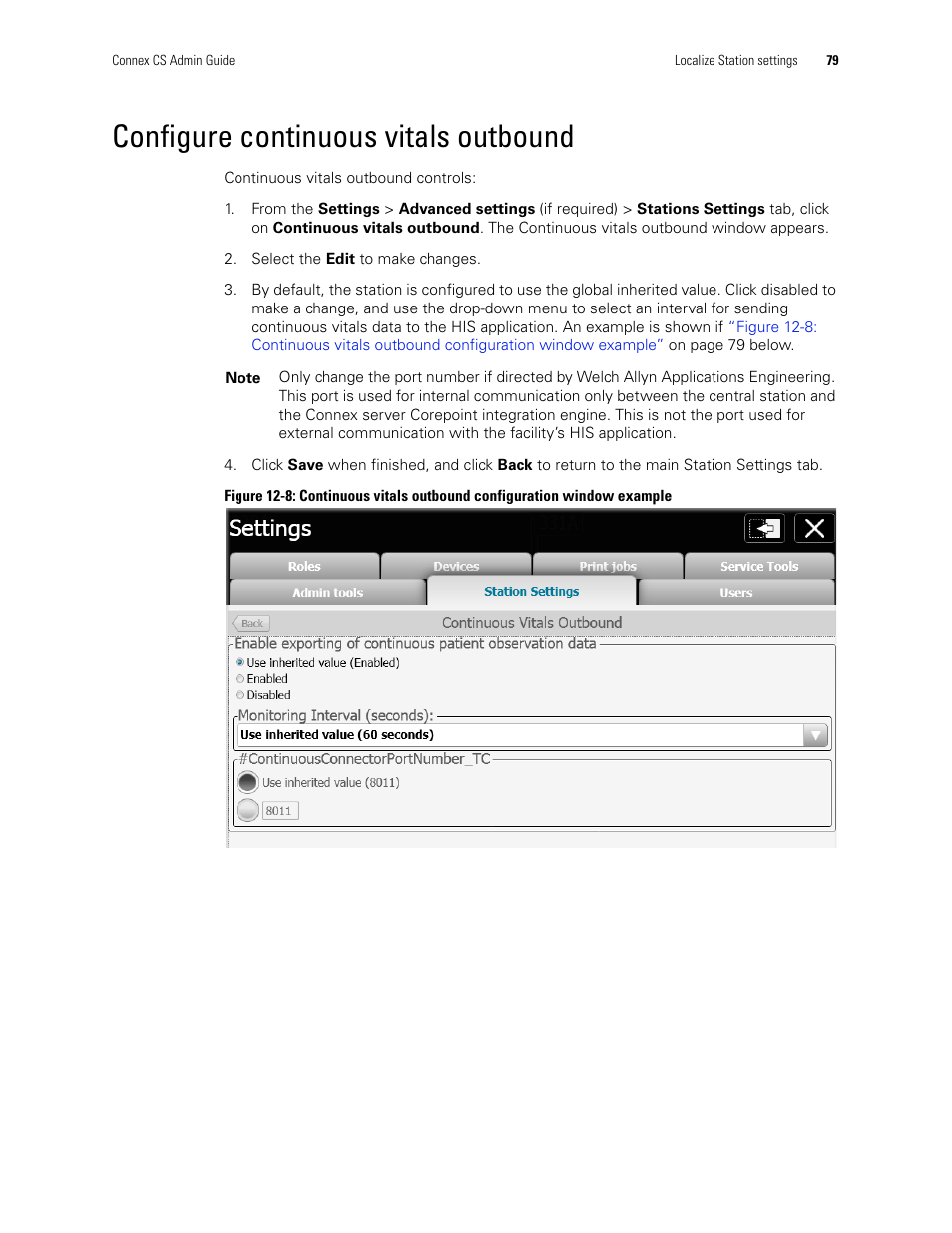 Configure continuous vitals outbound | Welch Allyn Connex CS Central Station & Server - User Manual User Manual | Page 85 / 170