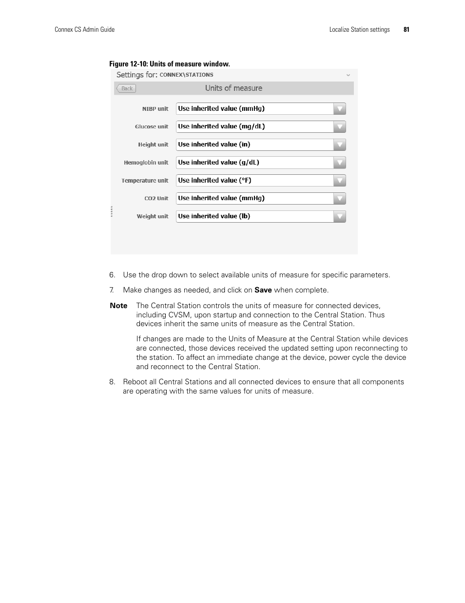 Figure 12-10: units of measure, Window | Welch Allyn Connex CS Central Station & Server - User Manual User Manual | Page 87 / 170