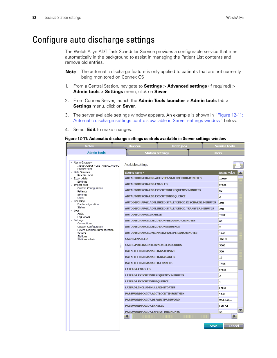 Configure auto discharge settings | Welch Allyn Connex CS Central Station & Server - User Manual User Manual | Page 88 / 170