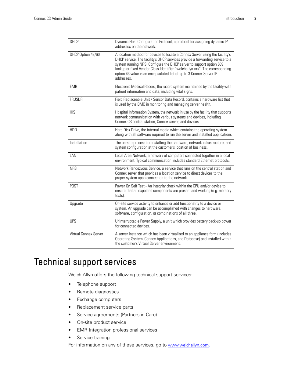 Technical support services | Welch Allyn Connex CS Central Station & Server - User Manual User Manual | Page 9 / 170