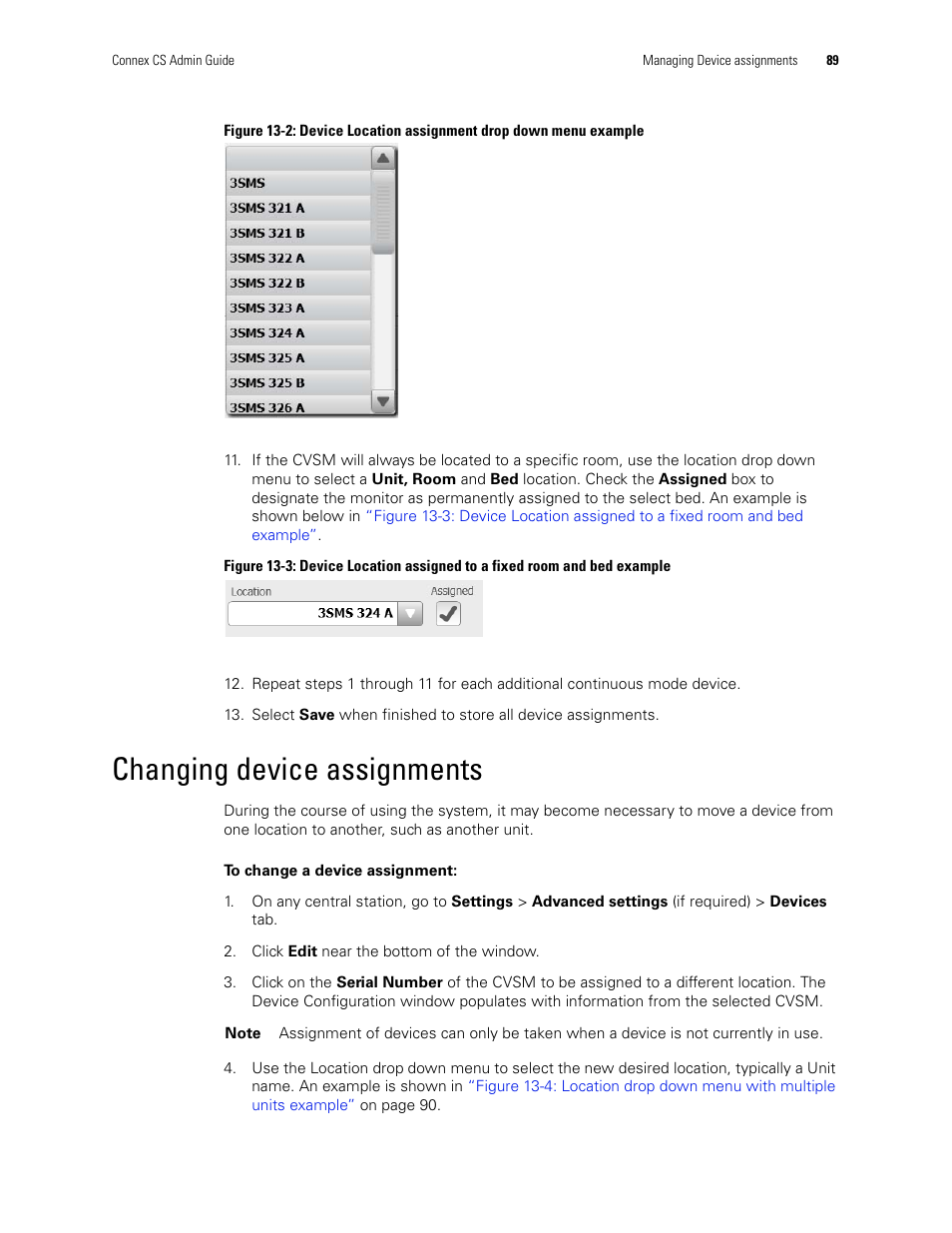 Changing device assignments, Example | Welch Allyn Connex CS Central Station & Server - User Manual User Manual | Page 95 / 170