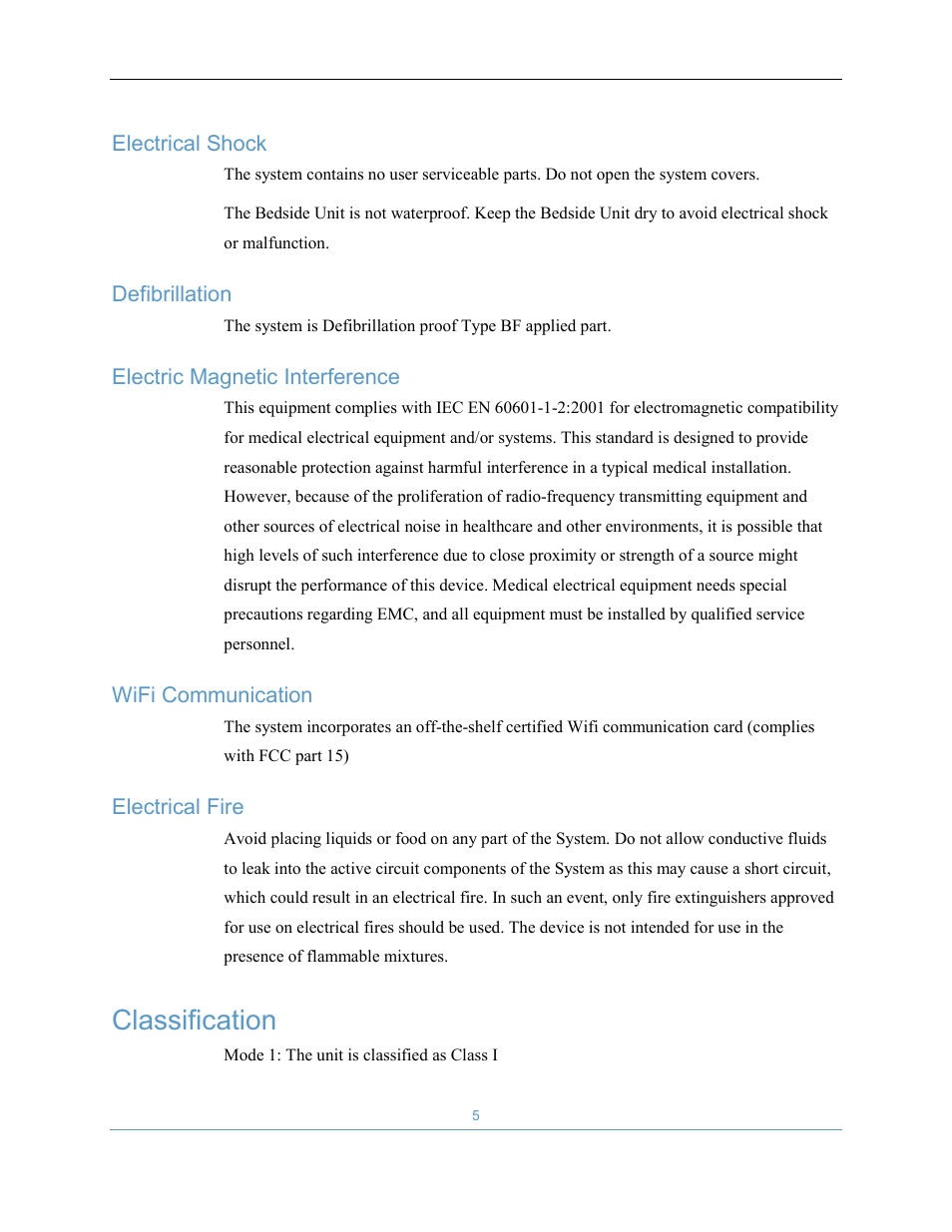 Classification | Welch Allyn EarlySense System 1.0 - Equivalent to model EverOn 1.0 - User Manual User Manual | Page 11 / 73