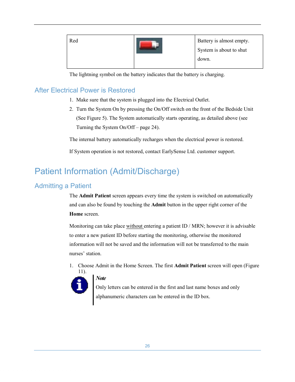 Patient information (admit/discharge) | Welch Allyn EarlySense System 1.0 - Equivalent to model EverOn 1.0 - User Manual User Manual | Page 32 / 73