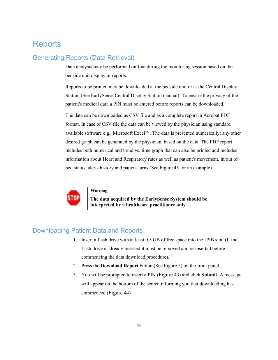 Reports | Welch Allyn EarlySense System 1.0 - Equivalent to model EverOn 1.0 - User Manual User Manual | Page 65 / 73