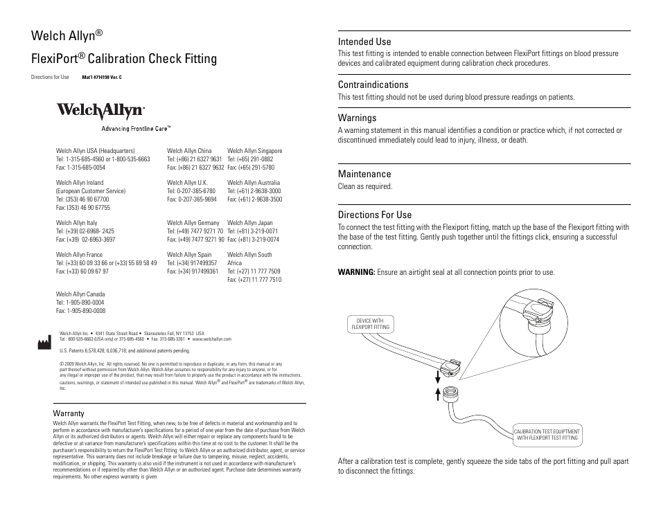 Welch Allyn FlexiPort Calibration Check Fitting - User Manual User Manual | 1 page