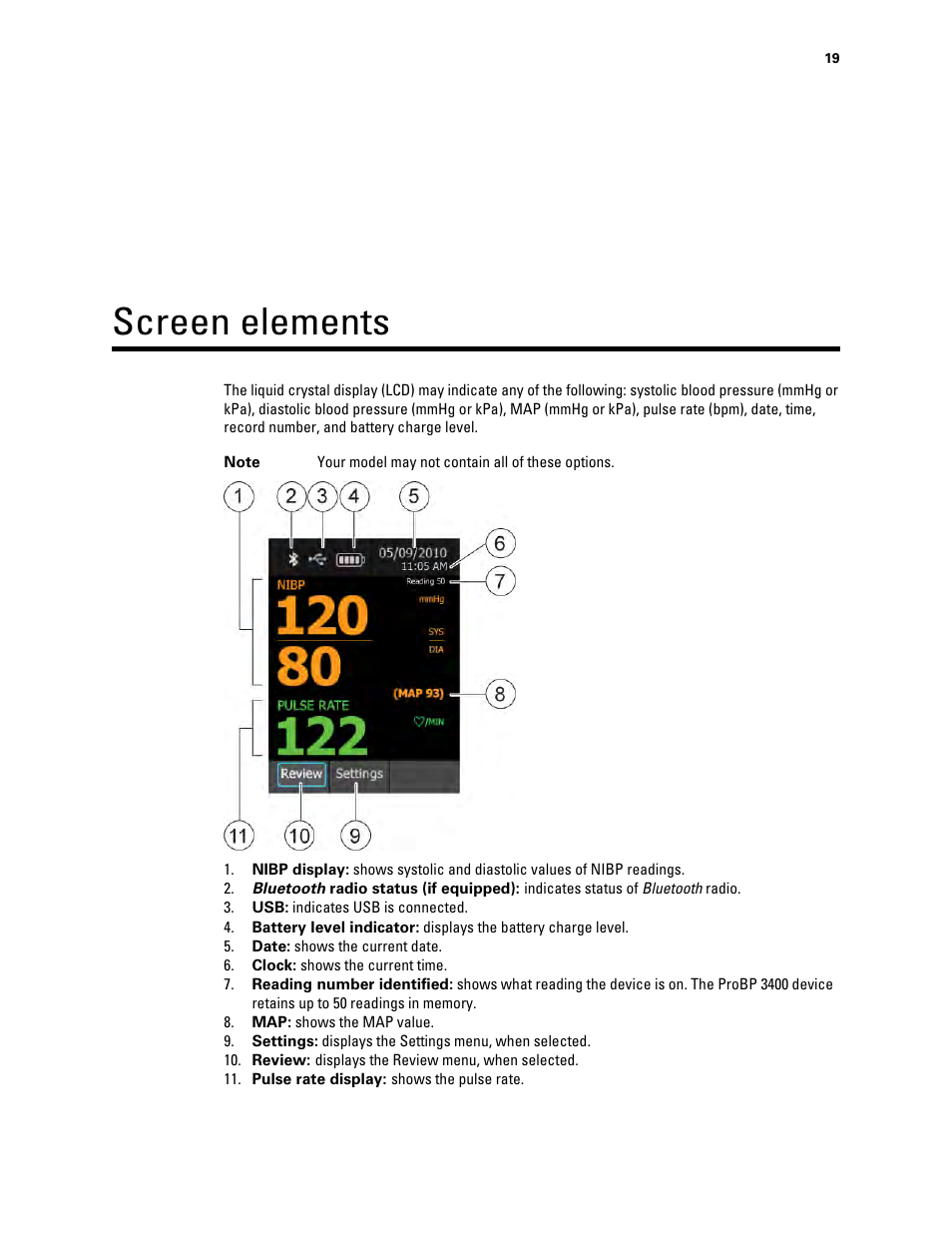 Screen elements | Welch Allyn Connex ProBP 3400 digital blood pressure device - User Manual User Manual | Page 25 / 80