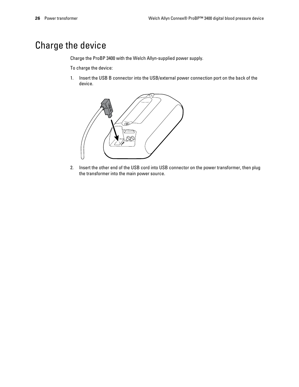 Charge the device | Welch Allyn Connex ProBP 3400 digital blood pressure device - User Manual User Manual | Page 32 / 80