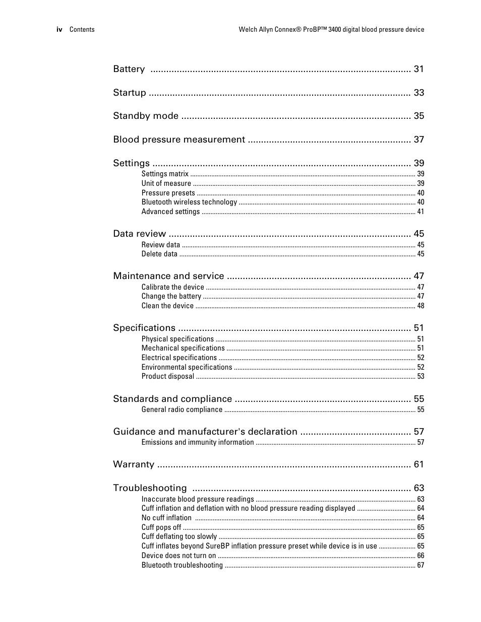 Welch Allyn Connex ProBP 3400 digital blood pressure device - User Manual User Manual | Page 4 / 80