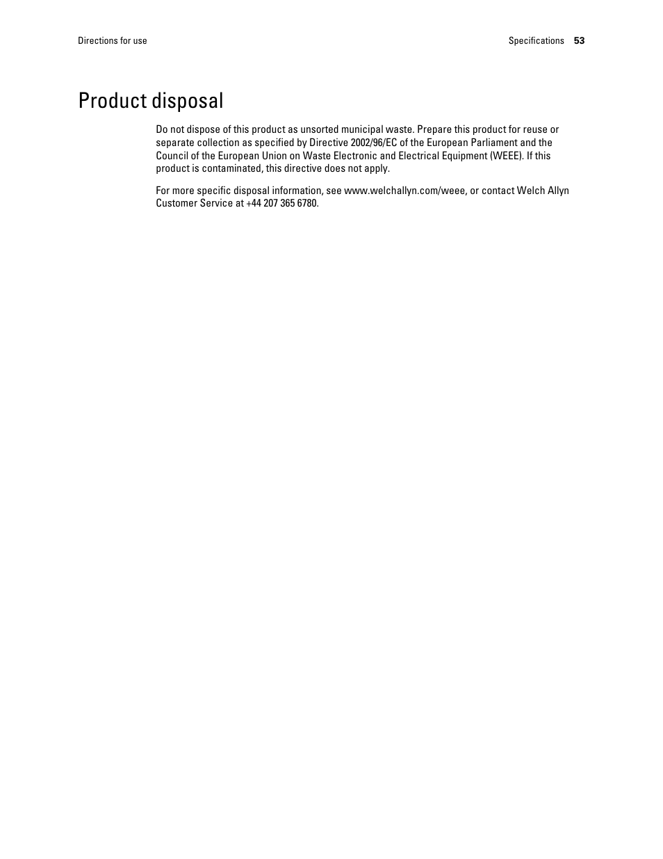 Product disposal | Welch Allyn Connex ProBP 3400 digital blood pressure device - User Manual User Manual | Page 59 / 80