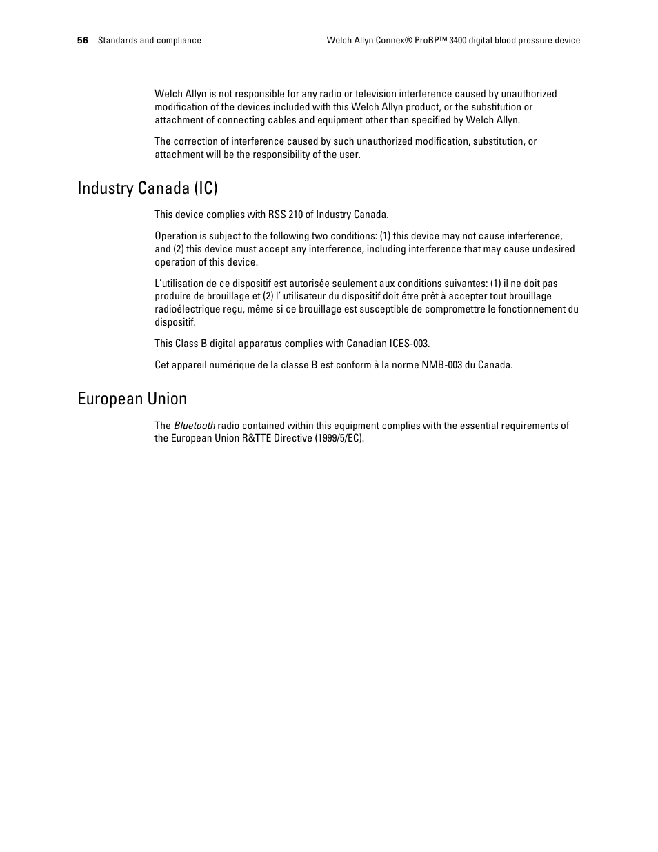 Industry canada (ic), European union | Welch Allyn Connex ProBP 3400 digital blood pressure device - User Manual User Manual | Page 62 / 80
