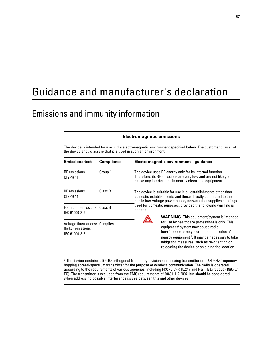 Guidance and manufacturer's declaration, Emissions and immunity information | Welch Allyn Connex ProBP 3400 digital blood pressure device - User Manual User Manual | Page 63 / 80