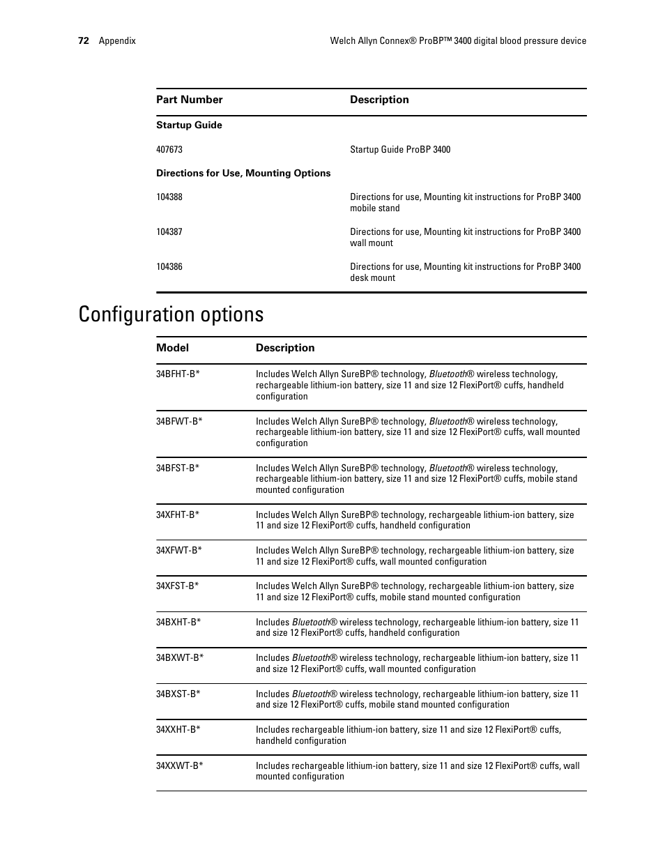 Configuration options | Welch Allyn Connex ProBP 3400 digital blood pressure device - User Manual User Manual | Page 78 / 80