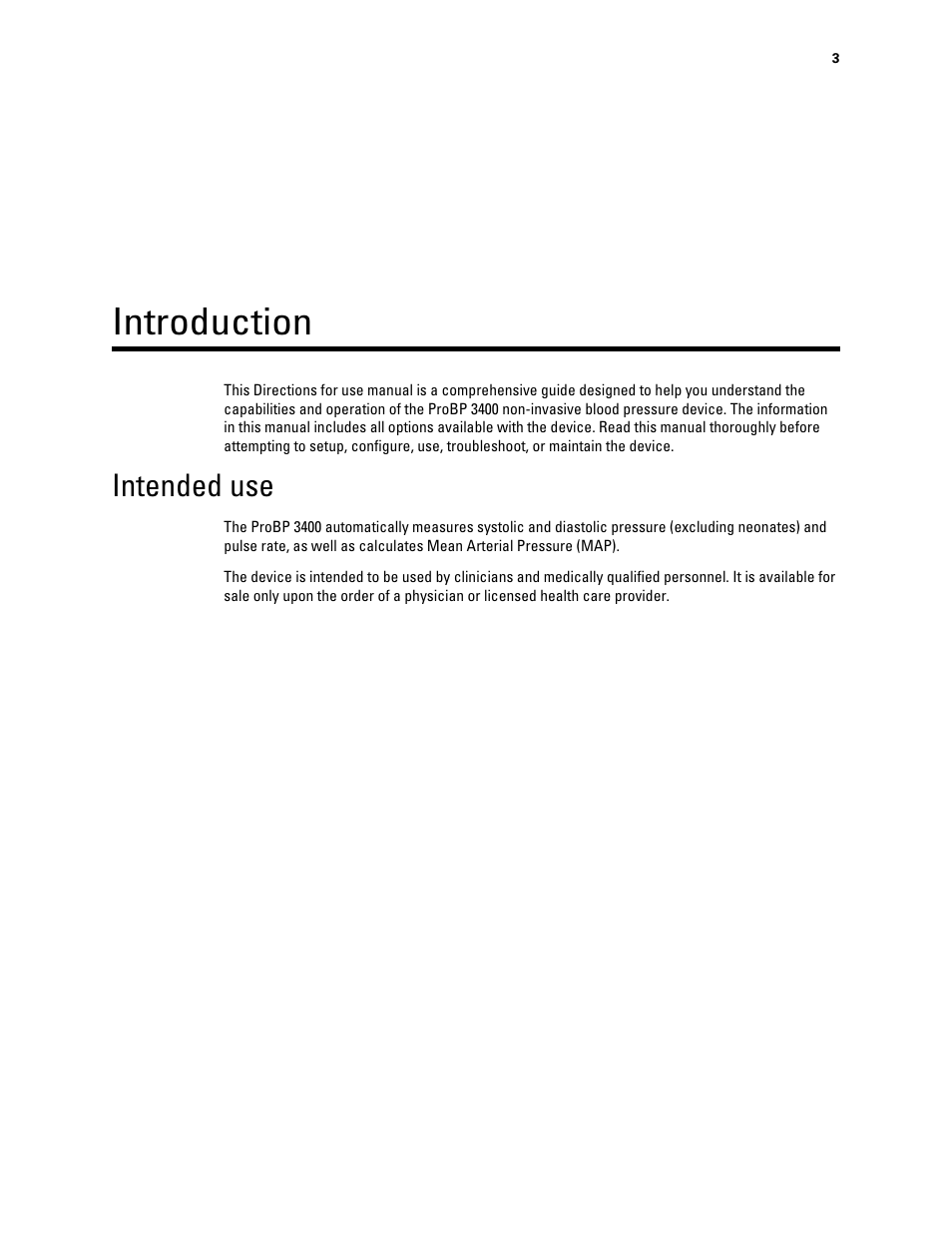 Introduction, Intended use | Welch Allyn Connex ProBP 3400 digital blood pressure device - User Manual User Manual | Page 9 / 80