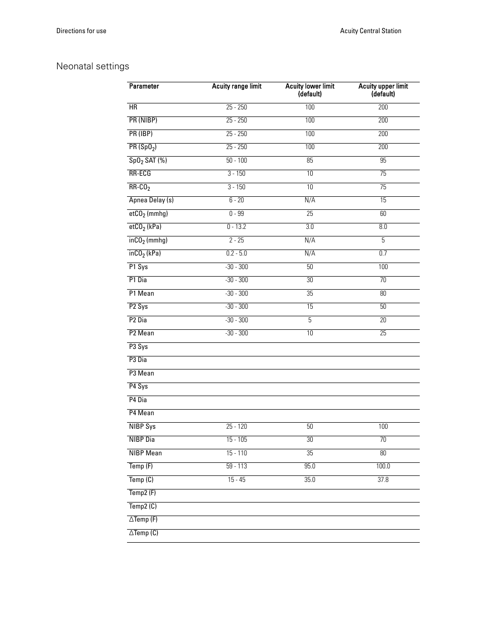 Neonatal settings | Welch Allyn 1500 Patient Monitor v.1.4.X - User Manual User Manual | Page 101 / 144