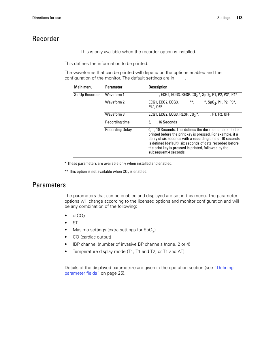 Recorder, Parameters, Note that an | Welch Allyn 1500 Patient Monitor v.1.4.X - User Manual User Manual | Page 117 / 144