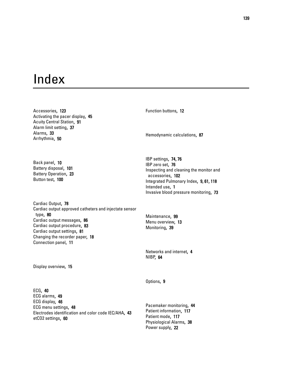 Index | Welch Allyn 1500 Patient Monitor v.1.4.X - User Manual User Manual | Page 143 / 144