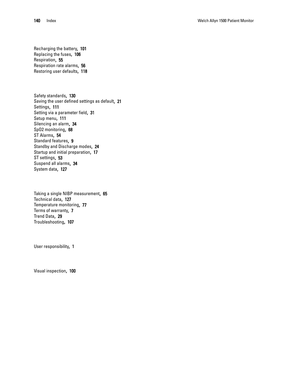 Welch Allyn 1500 Patient Monitor v.1.4.X - User Manual User Manual | Page 144 / 144