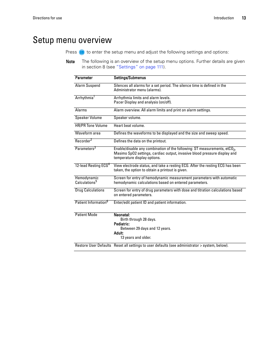 Setup menu overview | Welch Allyn 1500 Patient Monitor v.1.4.X - User Manual User Manual | Page 17 / 144