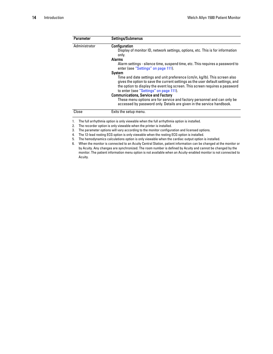 Welch Allyn 1500 Patient Monitor v.1.4.X - User Manual User Manual | Page 18 / 144