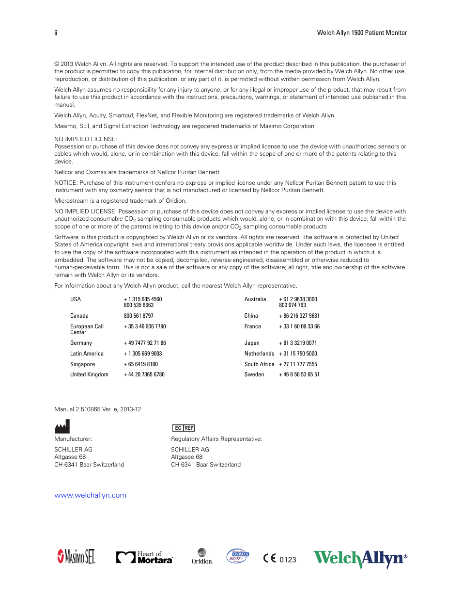 Welch Allyn 1500 Patient Monitor v.1.4.X - User Manual User Manual | Page 2 / 144