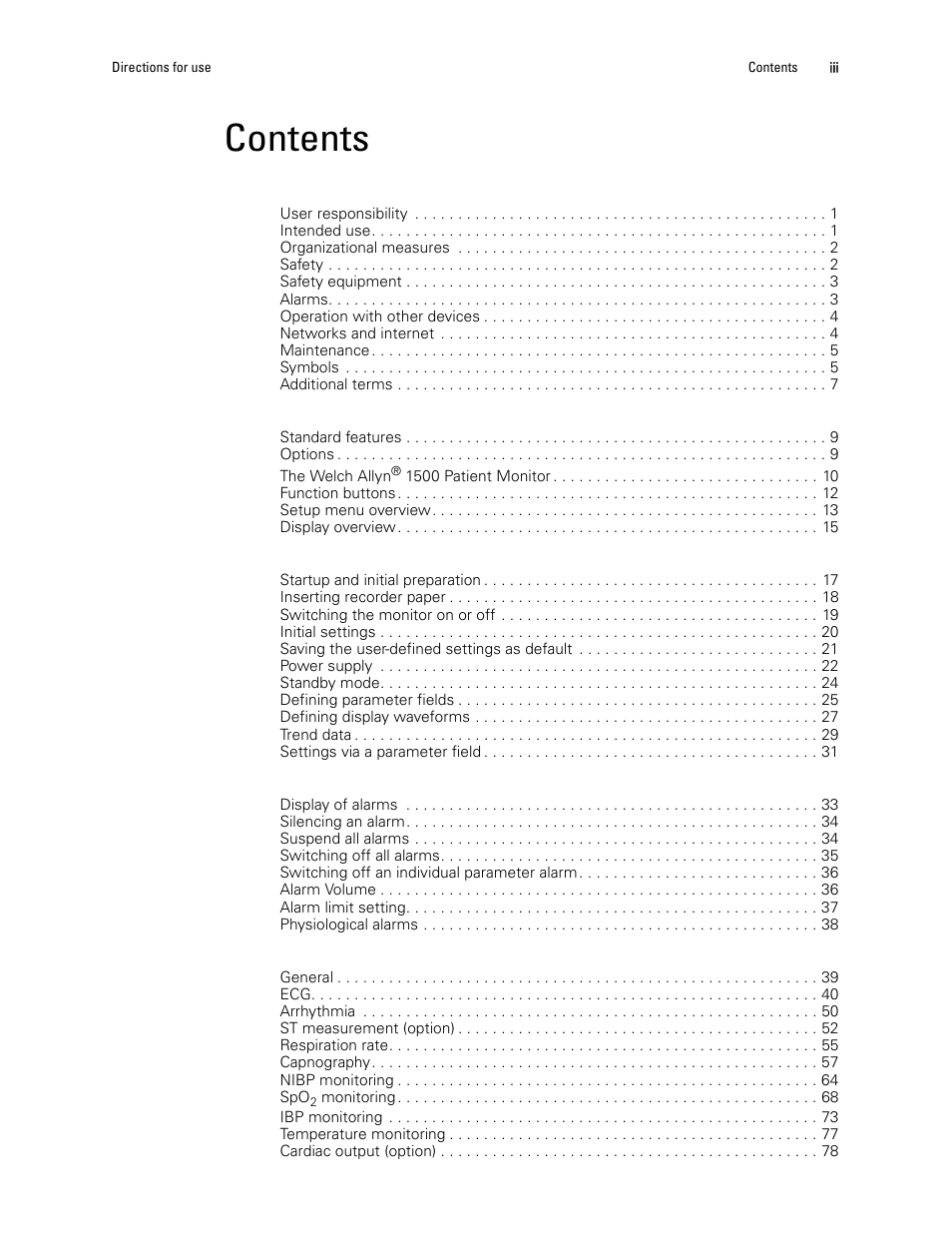Welch Allyn 1500 Patient Monitor v.1.4.X - User Manual User Manual | Page 3 / 144